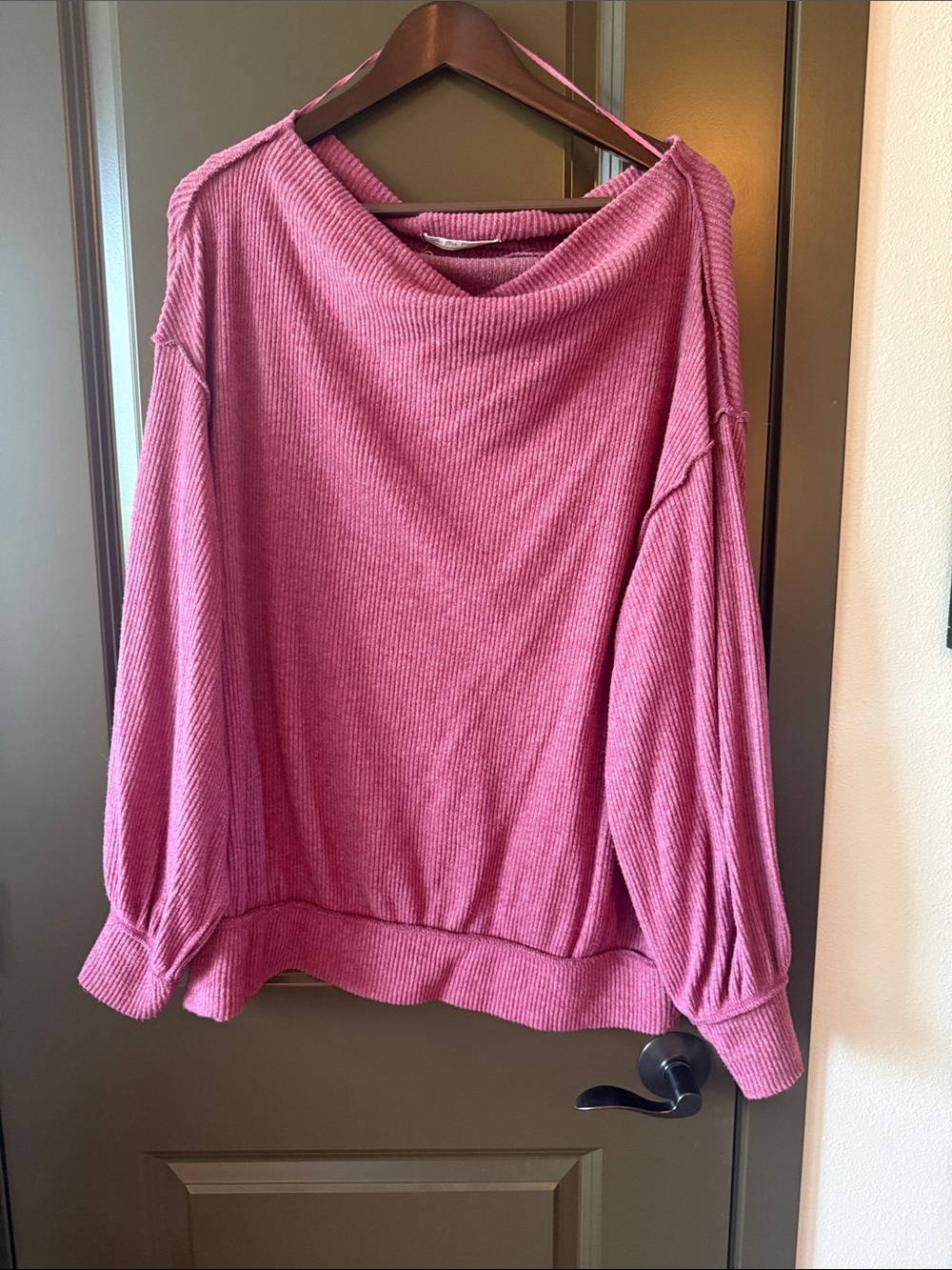 We The Free Ribbed Cowl-Neck Sweater in Rose Pink